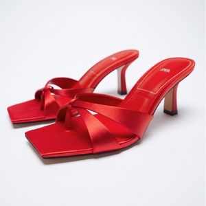 Zara Red Satin Heels